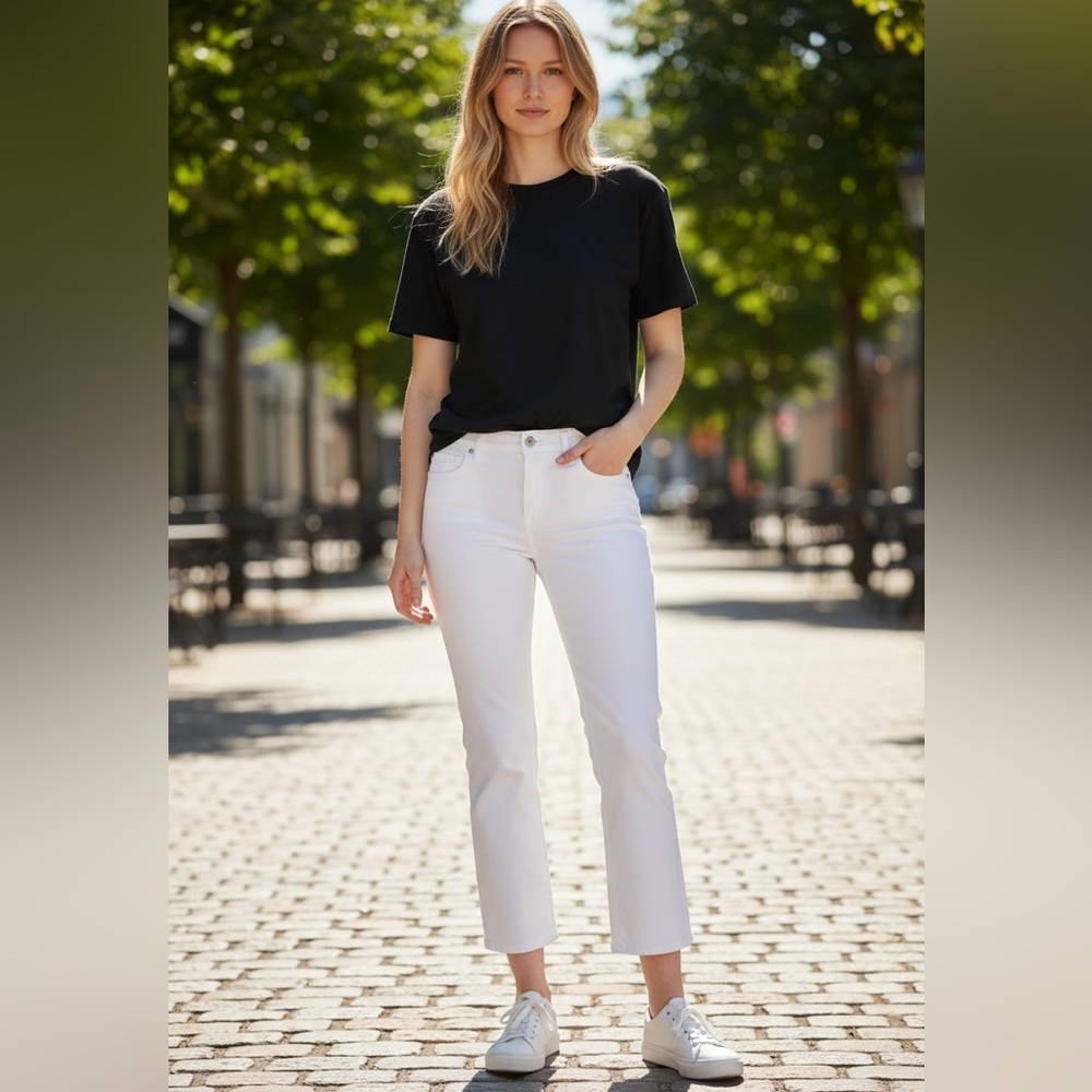 7 for All Mankind Kimmie Crop White Stretch Denim Straight Leg Jeans mid rise 28